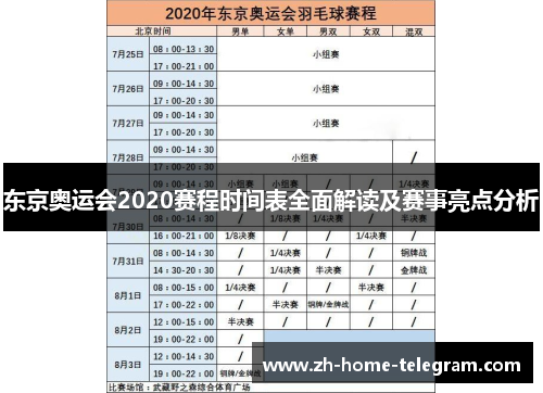 东京奥运会2020赛程时间表全面解读及赛事亮点分析